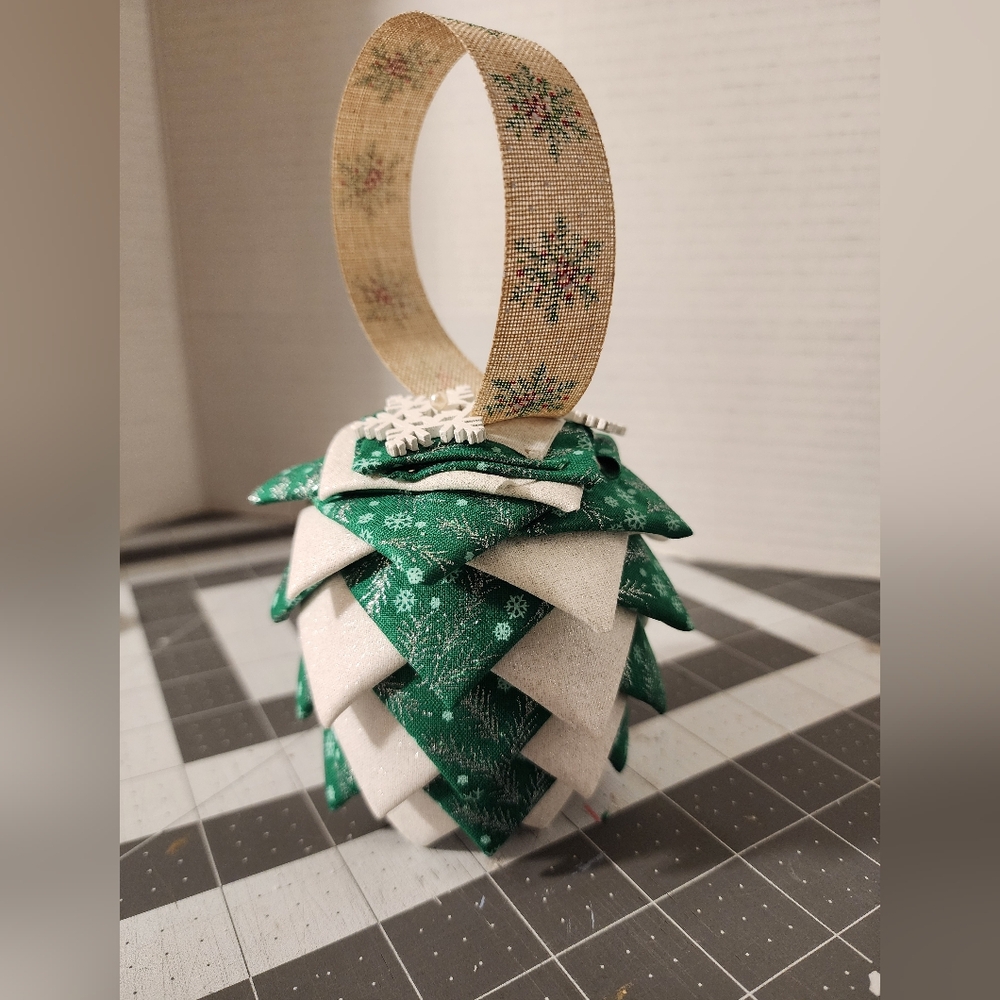 Green and White Holiday Ornament, Handmade